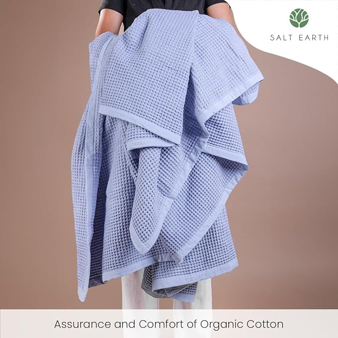 Salt Earth GOTS Certified 100% Organic Cotton Throw Blanket, 55" X 60" Waffle Blankets & Throws for Bed, Throw Blanket for Couch, Modern & Cozy Blanket, All Season, Comfy Soft Blanket (Powder Blue)