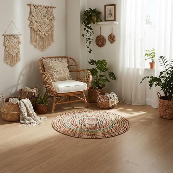 REDEARTH · Jute Cotton Chindi Area Rug - 3' Round Rug, Handwoven, Non-Shedding, Soft & Durable – Multi Tones for Home Décor in Living Room, Dining Room, Bedroom, Set of 2