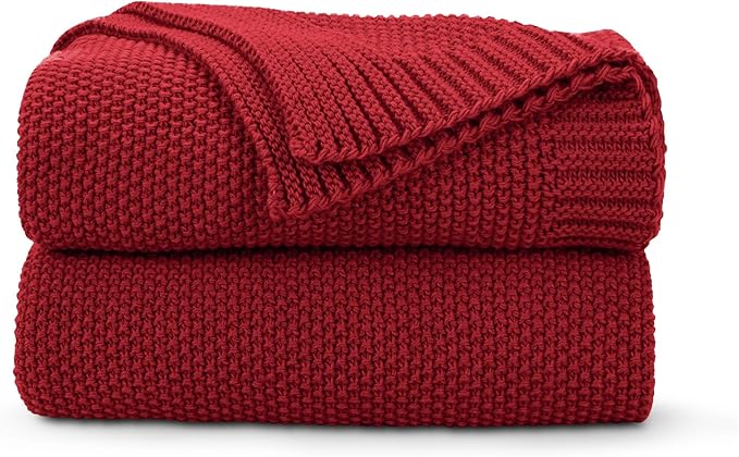 CozeCube Christmas Red Throw Blanket for Couch, Soft Cozy Cable Knit Throw for Bed Sofa Living Room, Lightweight Warm Decorative Farmhouse Christmas Blanket, 50"x60", Red