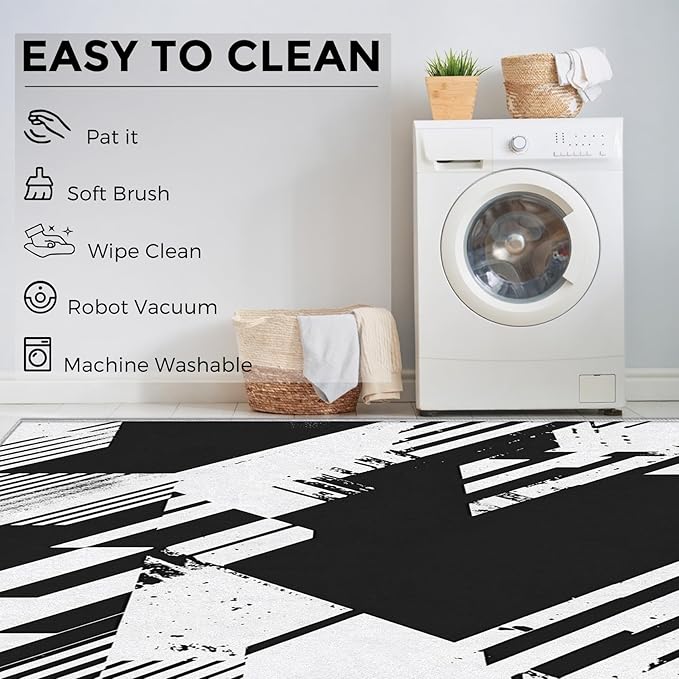 Black and White Rugs for Home Decor, 5x7 ft, Abstract Geometric Area Rugs for Living Room, Soft Non Slip Washable Modern Minimalist Carpet Bedroom Decorations Dt-Ghf-31