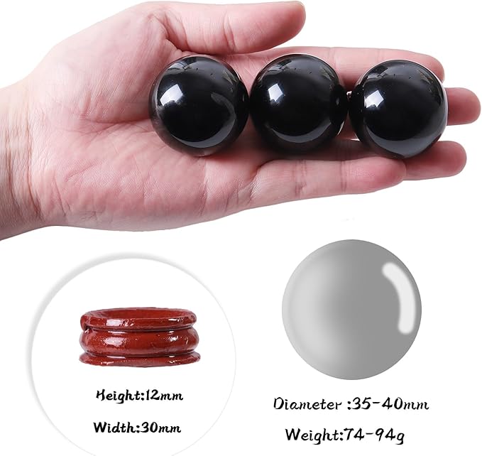 Sportmusies Natural Black Obsidian Stone Sphere with Wooden Stand, Polished Crystal Ball Decoration for Home & Office