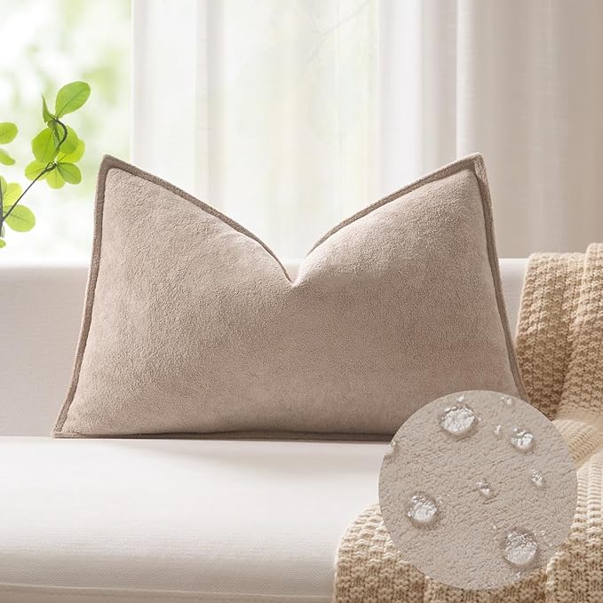 Kevin Textile 16x24 Inch Lumbar Pillow Cover 1 Pack Soft Boucle Textured Decorative Waterproof Rectangle Cushion Elegant Accent Pillow for Couch Sofa Chair Bed Home Decor Indoor Outdoor Khaki