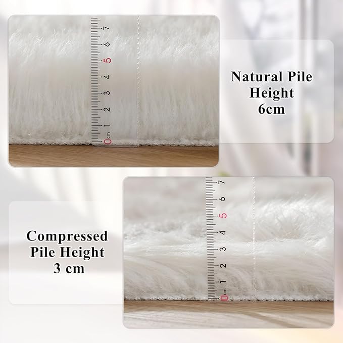 White Faux Sheepskin Fur Machine Washable Runner Area Rugs for Bedroom Living Room 2x6 Shag Rugs for Hallways Room Décor