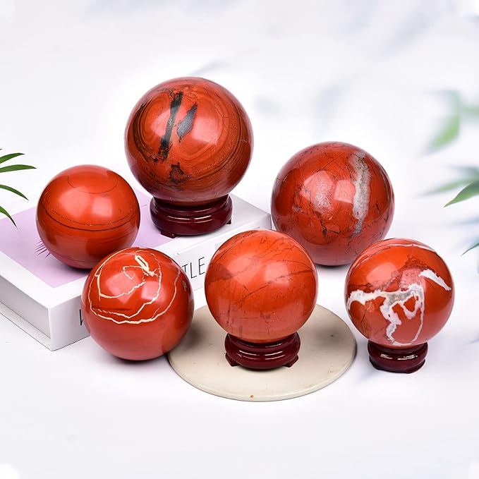 JIC Gem Natural Red Jasper Healing Crystal Ball Divination Gemstone Sphere Ball,Feng Shui Reiki Aura Home Desk Decor (80-90mm)