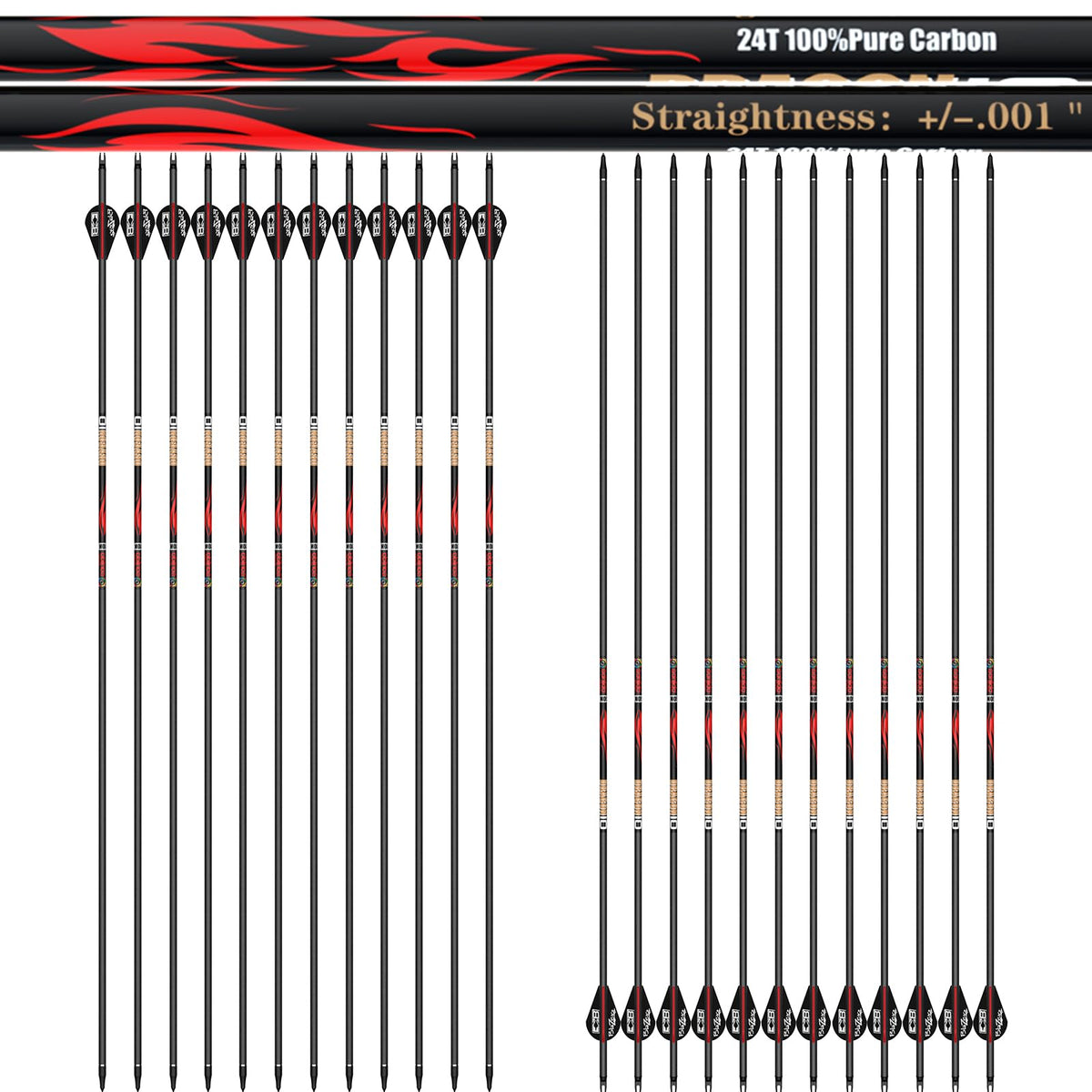 sanlida Dragon Carbon Arrows Pack of 12 (+/-.001" Straightness, 380 Spine)