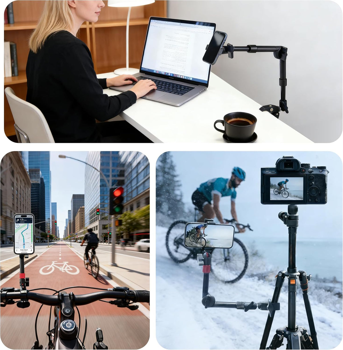 BZE 11.8-15 Inch, Stand1/4" 3/8" Universal Retractable Magic Arm Clamp Webcam & Thread with Phone Mount, Adjustable