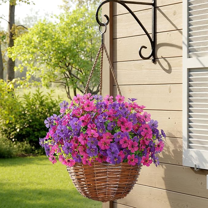 Lifewit Artificial Flowers for Outdoor Indoor, 12 Bundles Plastic Fake Flowers Daisy with Eucalyptus Leaves for Home Garden Decor, Porch, Window Box(Mix for Fuchsia Purple)