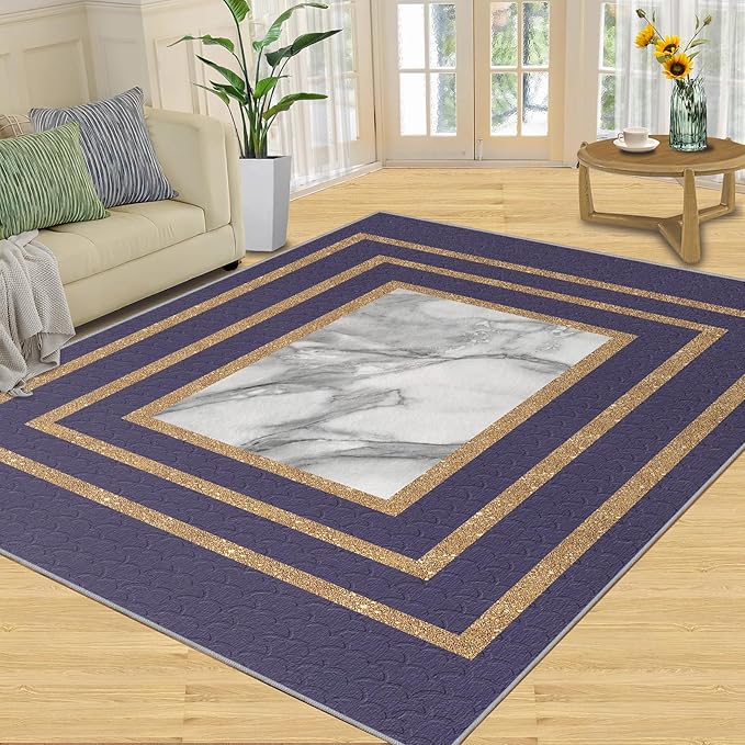 Retro Marble Rug Purple Marble Area Rug Gilded Light Luxury Geometric Carpet Rectangular Striped Geometric Rugs for Bedroom Dining Room 7x10ft