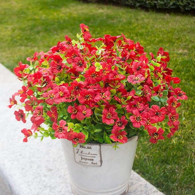 Red Artificial Outdoor Flowers 12 Bundles Silk Fake Daisy Plants Outside Realistic Garden Decor for Patio, Yard, and Landscaping (Red Daisy)