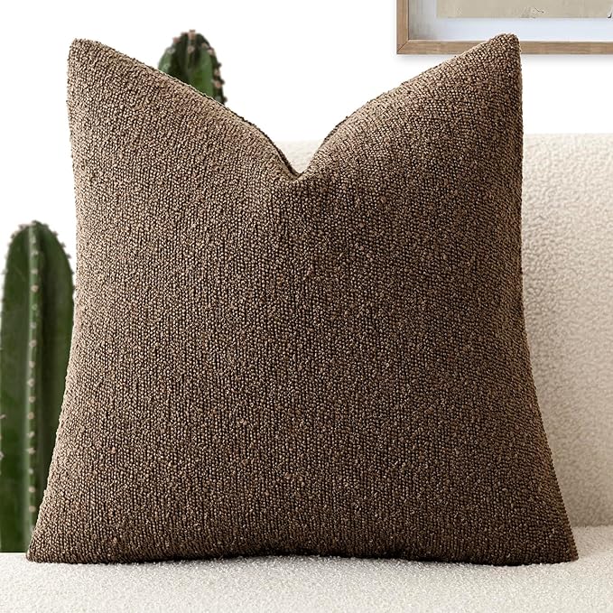 Foindtower Decorative Textured Boucle Throw Pillow Covers Accent Solid Pillow Cases Neutral Soft Cozy Couch Cushion Case for Chair Sofa Bedroom Living Room Home Decor 22x22 Inch,1PC,Chocolate