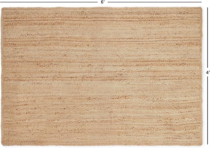REDEARTH · Rectangular Area Rug - 4'x6' Braided Natural Jute with Non-Skid Backing - Handwoven Boho Rug for Bedroom, Kitchen, Living Room Aesthetic Home Decor - Durable Handmade Rug, Set of 2