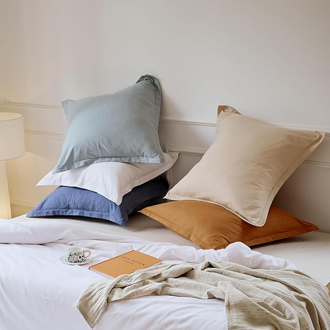 Simple&Opulence Linen Euro Sham Covers Set of 2, 26x26 Decorative Cotton Flax Blend Throw Pillow Cover Farmhouse Pillow Shams for Chair Couch Sofa Bedroom Living Room Home Decor, Dusty Blue