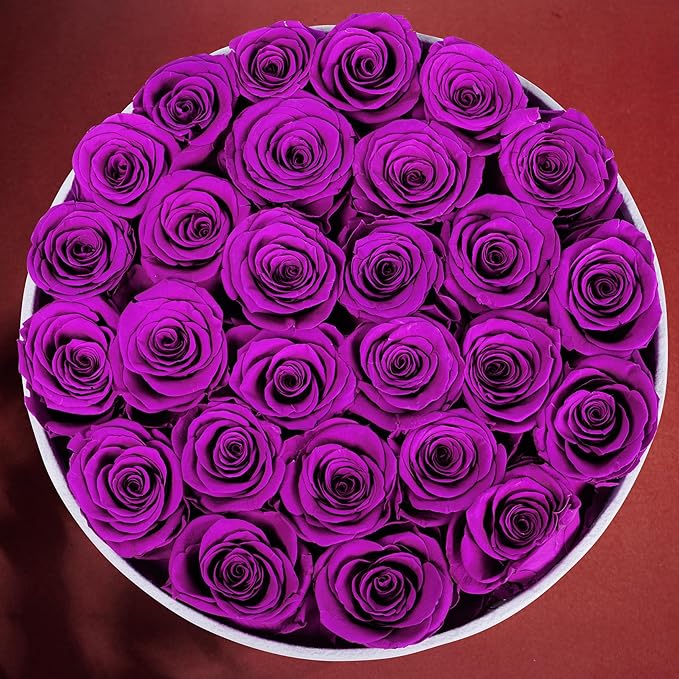 27 Roses in a Luxury Suede Box, Mother Day Flowers Gifts for Mom, Preserved Flowers for Her, Birthday Gifts for Women, Purple