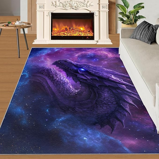 Dragon 5x6 Area Rug Starry Sky Washable Rugs for Living Room Bedroom, Fantasy Animals Soft Low Pile Non Slip Accent Floor Mat Print Throw Rug Indoor Carpet Dining Room Playroom