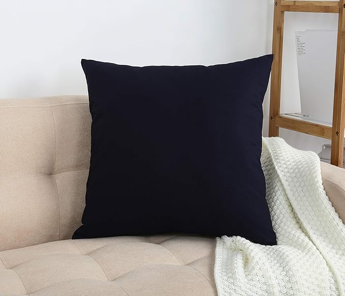 TangDepot Set of 2 Handmade Decorative Solid 100% Cotton Canvas Throw Pillow Covers/Cushion Covers, 45 Colors Available - (16"x16" 2 Pieces, Dark Navy)