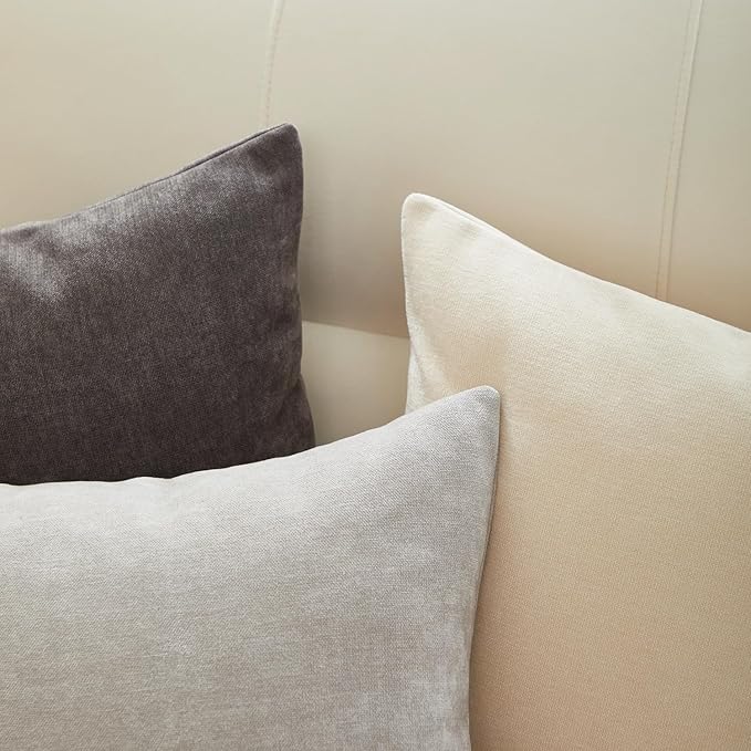 Sunday Praise Set of 2 Soft Chenille Cozy Throw Pillow Covers 20x20 Inch Solid Decorative Cushion Cases Farmhouse Accent Square Pillow Case for Couch Sofa Chair Bed Living Room Home Decor,Dark Grey