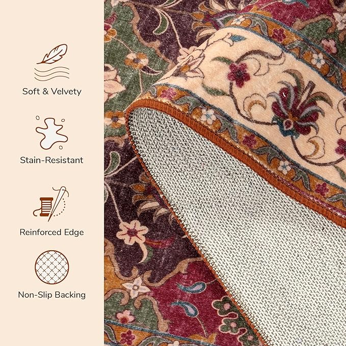 Lessymo Moroccan Area Rugs 3x5, Fauxwool Washable Area Rug for Bedroom Entryway Living Room, Non-Slip Multicolor Oriental Rug, Low Plie Boho Vintage Area Rug, Kid & Pet Friendly, Classic Red and Cream