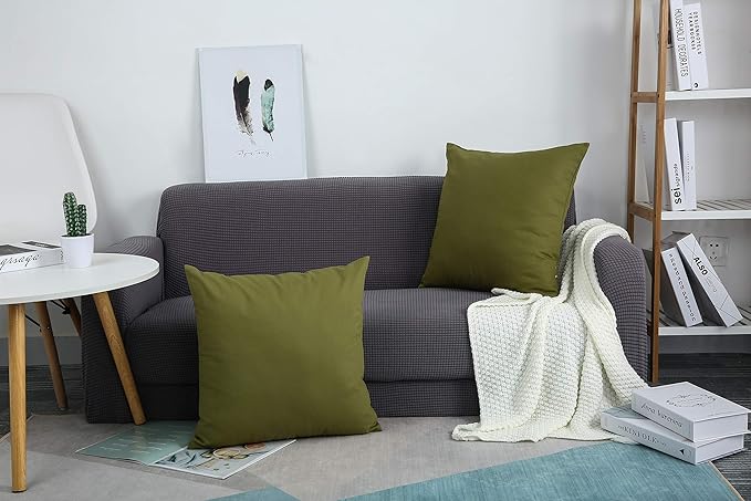 TangDepot Handmade Decorative Solid 100% Cotton Canvas Throw Pillow Covers/Pillow Shams, (18"x18", Olive Green)