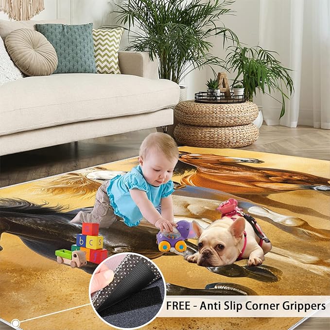 Horses 3x4 Area Rugs for Living Room Stouts Washable Rug Desert Landscape Rug Non Slip Low Pile Soft Area Rugs for Bedroom Bedside Dining Room Kids