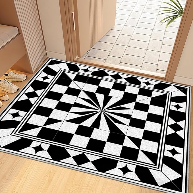 Black and White Checkered Rug, Checkered Rug, Modern Geometric Pattern Carpet, Retro Machine Washable Non Slip Area Rugs, Contemporary Rugs for Living Room/Bedroom 4x6