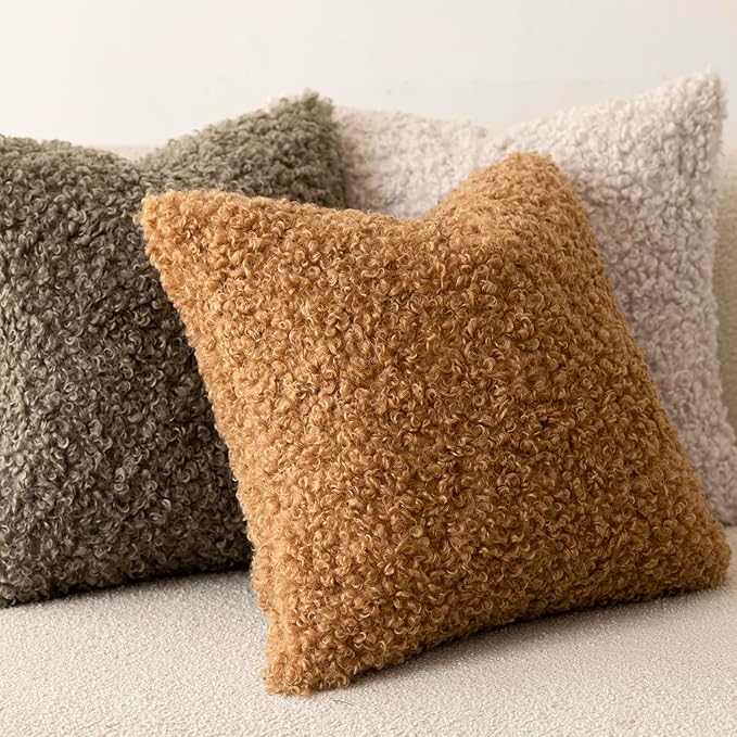 Foindtower 2 Pieces 24x24 Inch Sage Green, Faux Fur Throw Pillow Cover Accent Sherpa Pillow Fuzzy Soft Pillowcases Sheepskin Decorative Fleece Cushion Case for Bed Couch Living Room