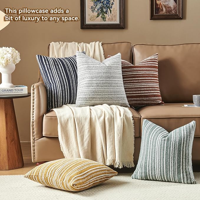 AmHoo Pack of 2 Textured Boucle Throw Pillow Covers Accent Striped Cozy Soft Decorative Couch Cushion Case for Chair Sofa Bedroom Living Room Home Decor 20 x 20-Inch Black Forest