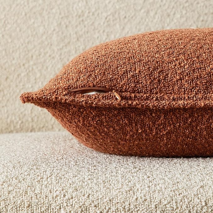 JUSPURBET Rust Decorative Pillow Covers 12x20 Set of 2 Throw Pillow Covers for Couch Sofa Bed Cozy Boucle Textured Lumbar Cushion Covers Cases with Hidden Zipper for Living Room Home Decor