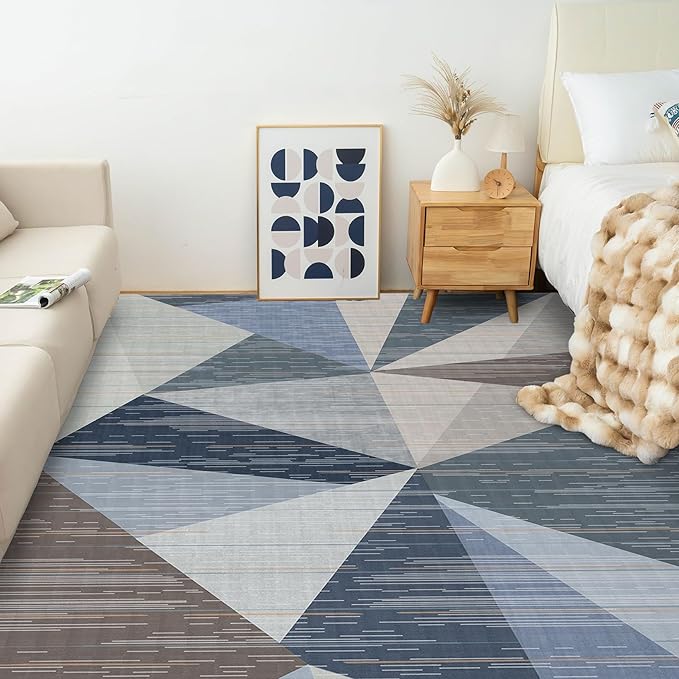 HOMFINE Washable Modern Area Rug - Geometry Style 4x6 Rugs for Living Room, Bedroom, Machine Washable Rug Soft Non Slip Non Shedding Area Rug - Blue, 4'x6'