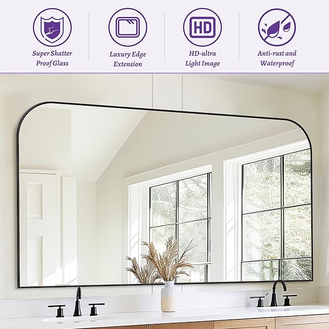 Bathroom Mirror, Wall Mirrors, Black Metal Framed Wall-Mounted Mirrors, Bathroom Vanity Mirror for Over Sink, Living Room, Bedroom, Entryway, 60x30 Inch, Black