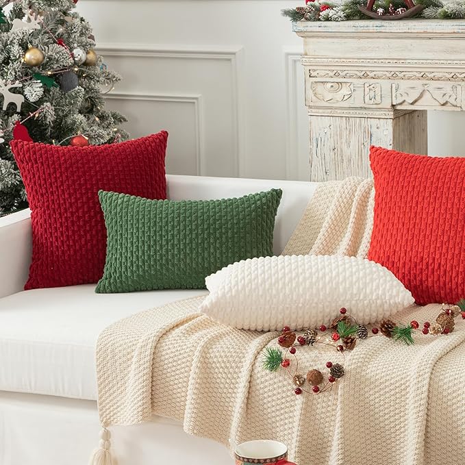 Kevin Textile Pack of 2 Corduroy Decorative Throw Pillow Covers 26x26 Inch Soft Boho Striped Pillow Covers Modern Farmhouse Home Decor for Spring Sofa Living Room Couch Bed Burgundy