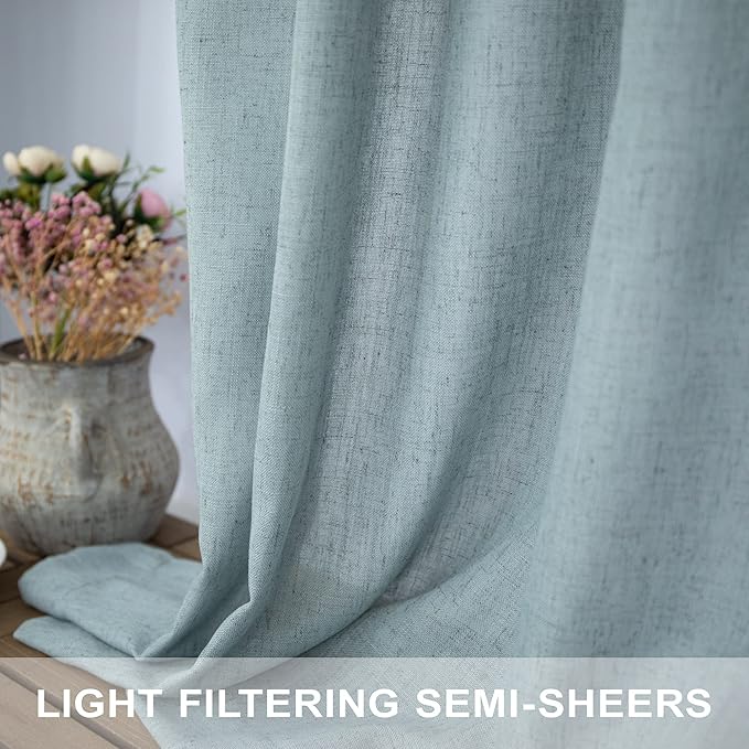 Seafoam Green Curtains 38 Inch Wide for Kitchen Doors 2 Panel Pocket Back Tab Semi Sheer Mini Small Window Aqua Sea Green Curtain for Bedroom Decor Entry Doorway Beach Coastal Decor Width 38x63 Length
