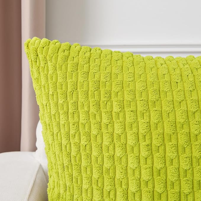 Kevin Textile Decorative Pillow Covers Set of 2 Striped Plush Corduroy Pillows Pillowcases Boho Home Decor Cushion Covers for Couch Sofa Bed Living Room 22x22 Inch, Christmas Green