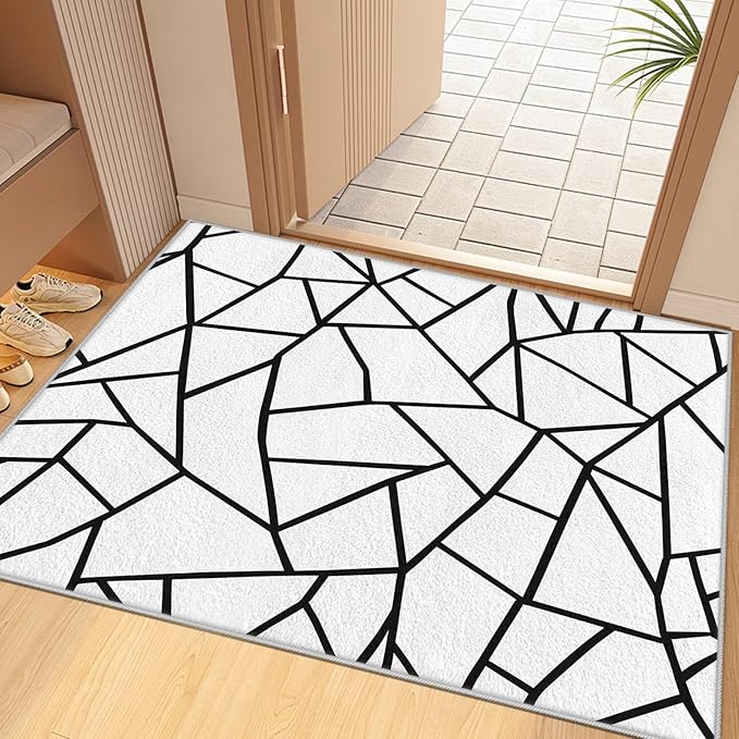 Black and White Rug, Area Rugs 8x10, Modern Abstract White and Black Rug, Geometric Rugs for Living Room Bedroom, Irregular Polygon Carpet Washable Non Slip Home Decor