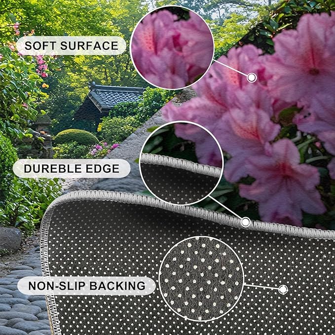 Japanese Gardens Washable Area Rugs 4x6 Non-Slip Garden Art Living Room Rug Eastern Aesthetics Soft for Carpet Low Pile Indoor Door Mat & Room Decor