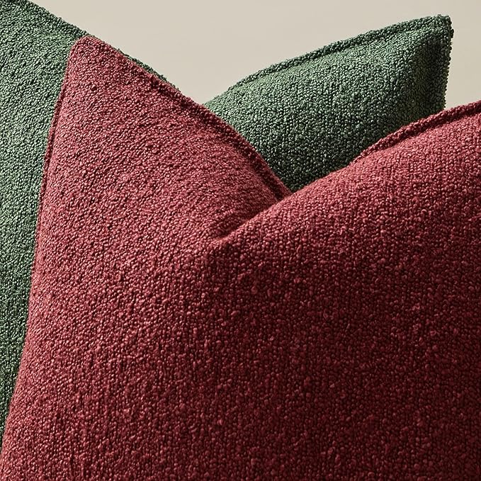 JUSPURBET Throw Pillow Covers 20x20 Set of 2 Decorative Pillow Covers for Couch Sofa Bed Cozy Boucle Textured Cushion Covers Cases with Invisible Zipper for Living Room Home Decor,Burgundy