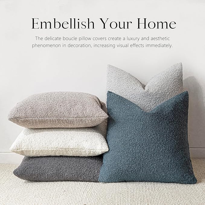 Foindtower Textured Boucle Throw Pillow Covers Accent Solid Pillow Cases Cozy Soft Decorative Couch Cushion Case for Chair Sofa Bedroom Living Room Home Decor, 20 x 20 Inch,Blue