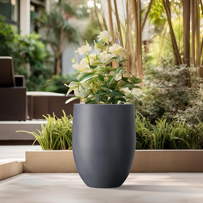 Kante 21.7" H Dark Gray Concrete Tall Planter, Large Outdoor Indoor Decorative Pot with Drainage Hole and Rubber Plug, Modern Round Style for Home and Garden