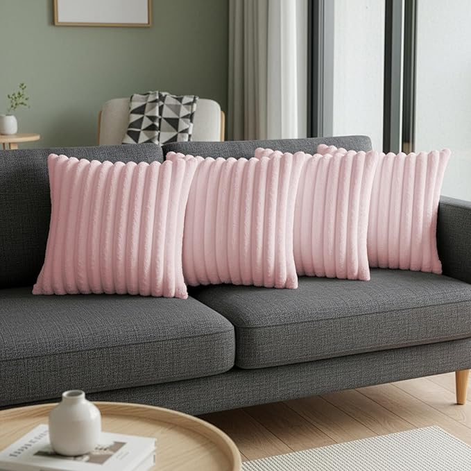 Pink Throw Pillow Covers 18 x 18 Set of 4, Cute Boho Throw Pillow Cover for Couch/Bed, Decorative Pillows Covers for Sofa/Bed, Accent Pillow Covers for Living Room, Rustic/Home/Room Decor