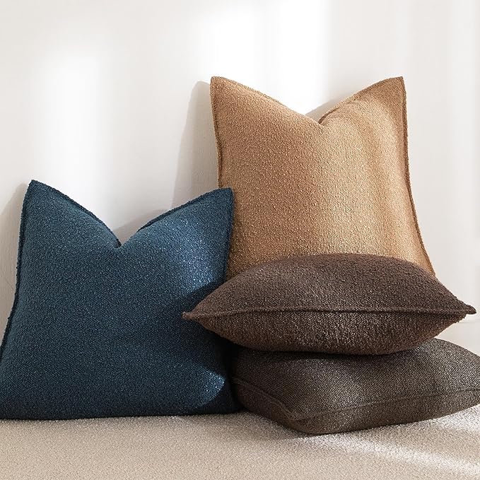 JUSPURBET Blue Decorative Pillow Covers 26x26 Set of 2 Throw Pillow Covers for Couch Sofa Bed Cozy Boucle Textured Cushion Covers Cases with Hidden Zipper for Living Room Home Decor