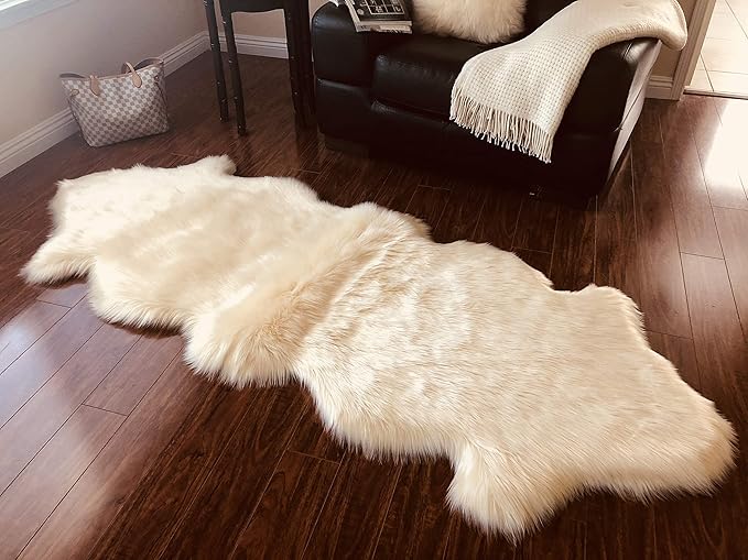 Free Shape Luxury Soft Fluffy Shag Area Rug Double 2'x6', 60x180cm - Vegan Fur Ultra Soft Indoor Carpet Nursery Rugs for Bedroom Home Decor, Cream