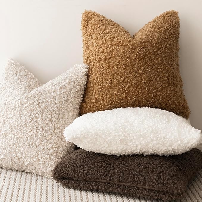 Foindtower Set of 2 Curly Teddy Wool Pillow Covers Decorative Boucle Textured Lumbar Throw Pillow Faux Fur Pillowcases Sheepskin Cushion Case for Sofa Bedroom Car 12"x20" Bronze