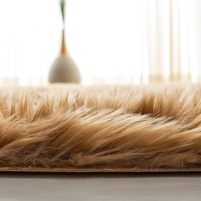 SAFAVIEH Faux Sheep Skin Collection Runner Rug - 2'6" x 6', Camel, Silken Glam Design, Non-Shedding & Easy Care, 2.35-inch Thick Ideal for High Traffic Areas in Living Room, Bedroom (FSS115E)