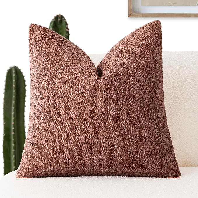 Foindtower Decorative Textured Boucle Throw Pillow Covers Accent Solid Pillow Cases Neutral Soft Cozy Couch Cushion Case for Chair Sofa Bedroom Living Room Home Decor 22x22 Inch,1PC,Orange Rust Red