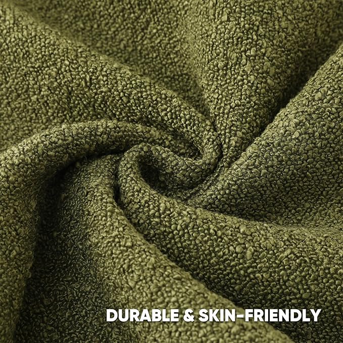 HAUSSY Set of 2 24x24 Decorative Throw Pillow Covers, Soft Cozy European Pillow Shams Textured Boucle, Home Decor for Couch Bed Living Room, Moss Green