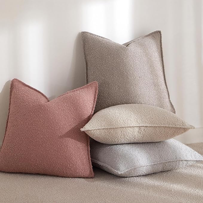 JUSPURBET 16x24 Throw Pillow Covers Set of 2 Decorative Pillow Covers for Couch Sofa Bed Cozy Boucle Textured Lumbar Cushion Covers Cases with Invisible Zipper for Living Room Home Decor,Gray