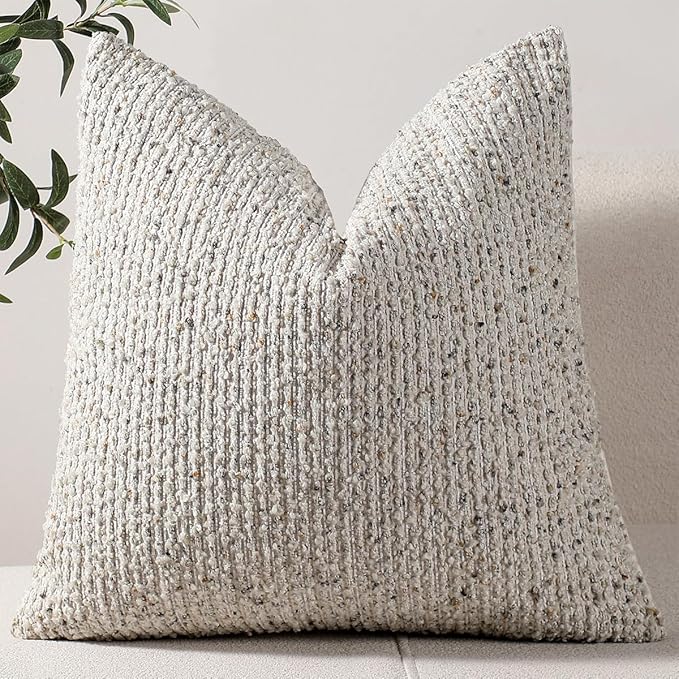 18x18 Cream Grey Throw Pillow Cover Textured Boucle Striped Chic Morden Boho Accent Farmhouse Square Decorative Couch Pillow Cover for Home Decor Bed Sofa Living Room