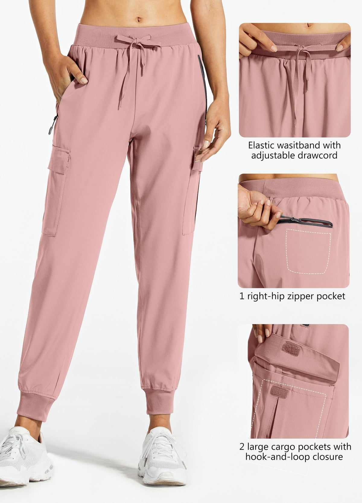 Libin Women's Cargo Joggers Lightweight Quick Dry Hiking Pants Athletic Lounge Casual Travel, Light Pink S