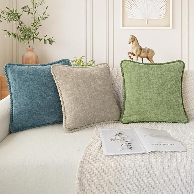 CaliTime Decorative Couch Throw Pillow Covers 20 X 20 Inches Pack of 2 Cozy Chenille Piping Edge Cushion Cases for Sofa Bed Living Room Home Light Taupe