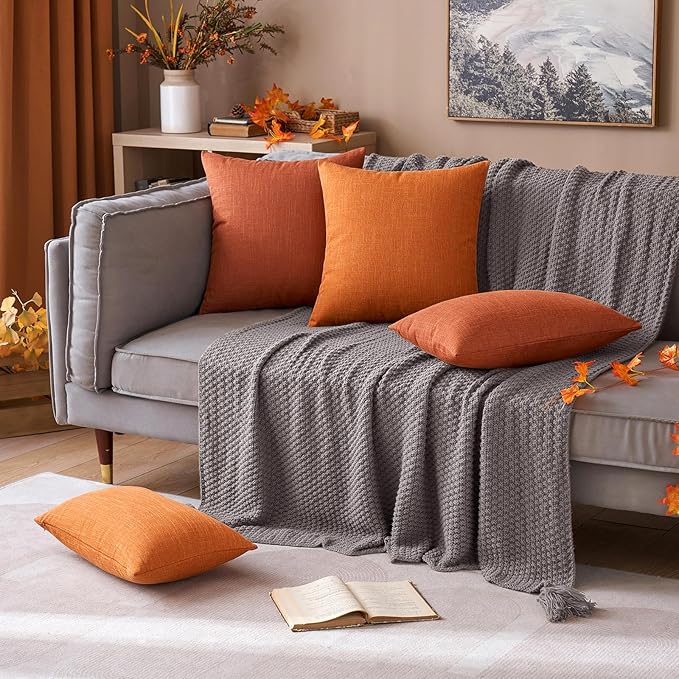MIULEE Pack of 2 Decorative Linen Burlap Pillow Covers Farmhouse Boho Accent Pillowcases for Sofa Car Couch Bedroom Living Room Decor 20x20 Inch Rust