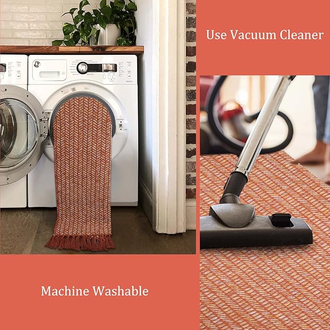 Lahome Boho Bathroom Runner, 2x6 Fall Rug Runners for Hallways Lightweight Laundry Room Rugs Washable Runner Rug with Tassels, Farmhouse Carpet Non Shedding Throw Rugs for Entryway Bedroom